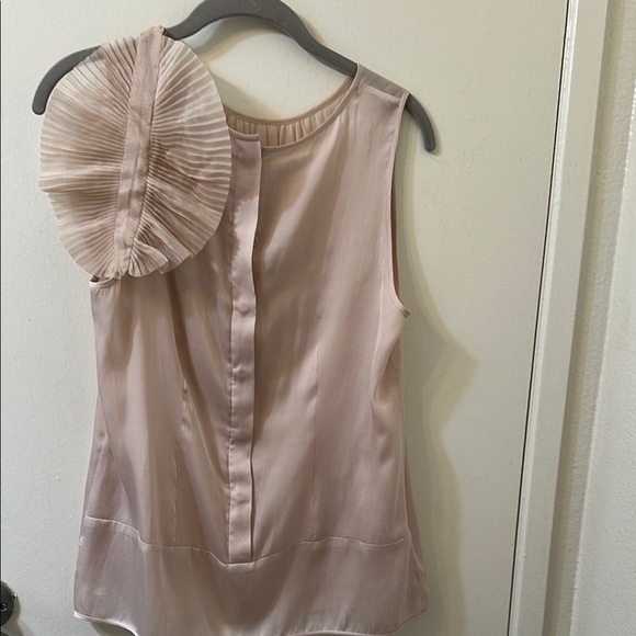 Vintage Max Azria Champagne Asymmetrical Sleeveless Blouse with Ornament Ruffle - Picture 2 of 8